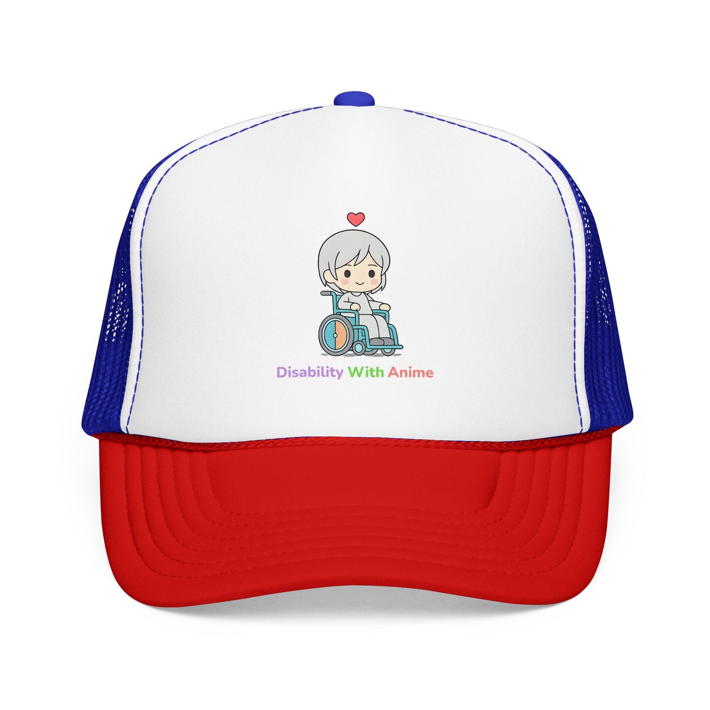 Disability With Anime Trucker Hat — Cute Wheelchair Character Foam Truckers Cap