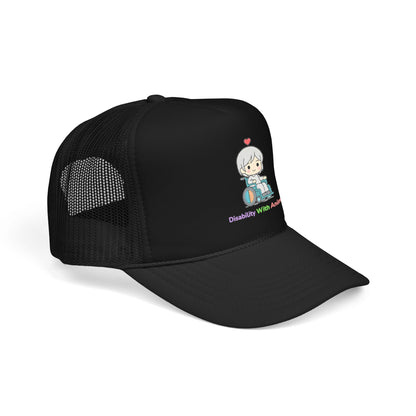 Disability With Anime Trucker Hat — Cute Wheelchair Character Foam Truckers Cap