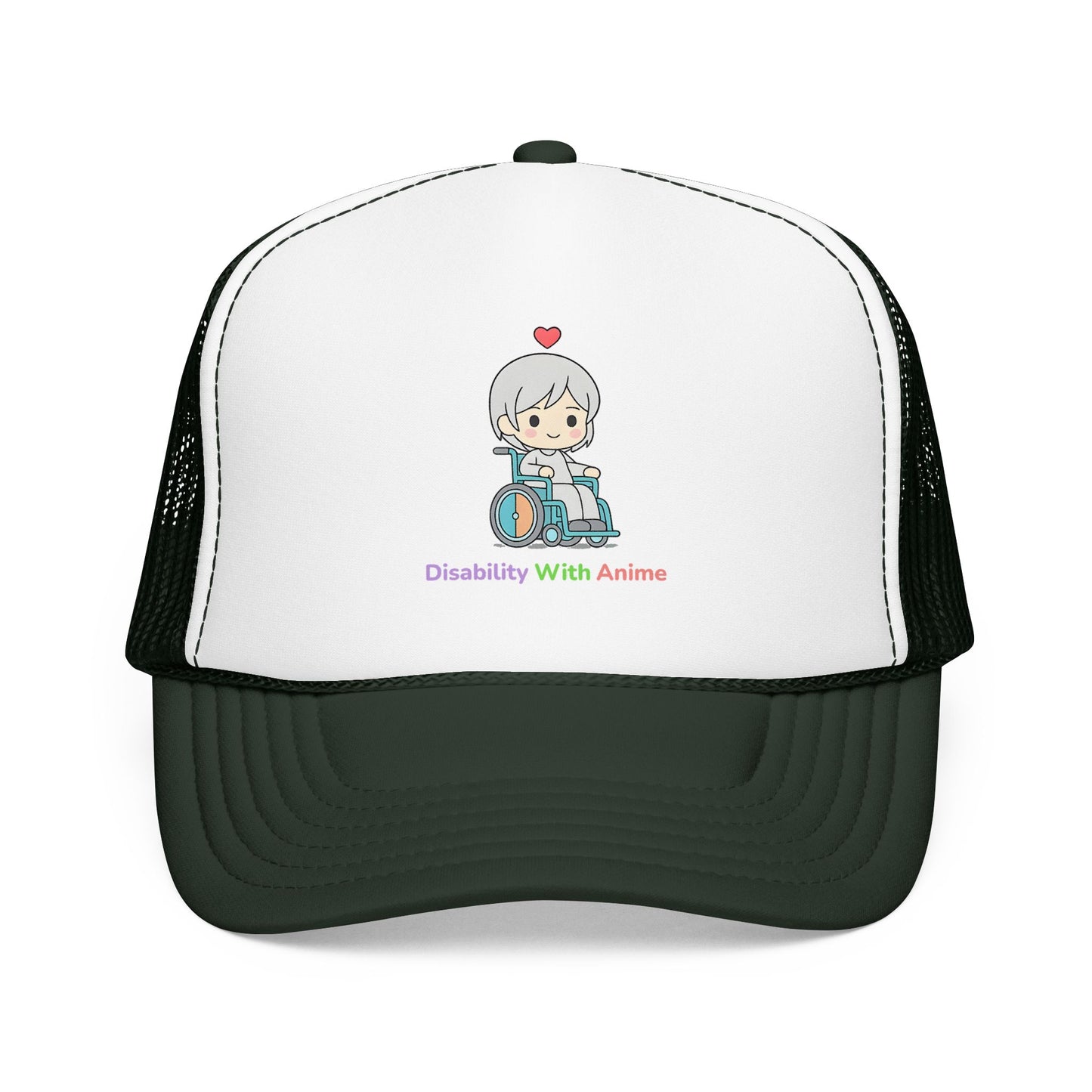 Disability With Anime Trucker Hat — Cute Wheelchair Character Foam Truckers Cap