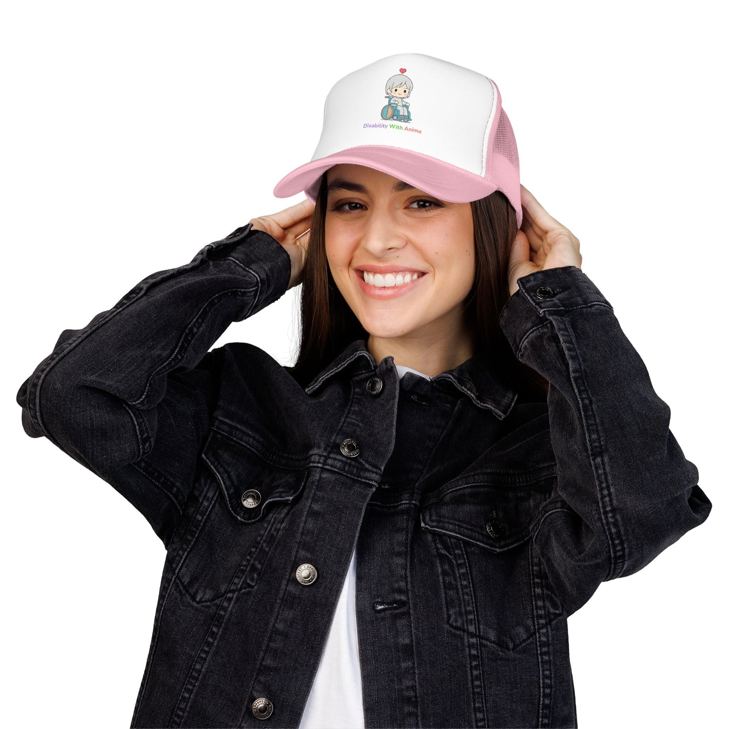 Disability With Anime Trucker Hat — Cute Wheelchair Character Foam Truckers Cap