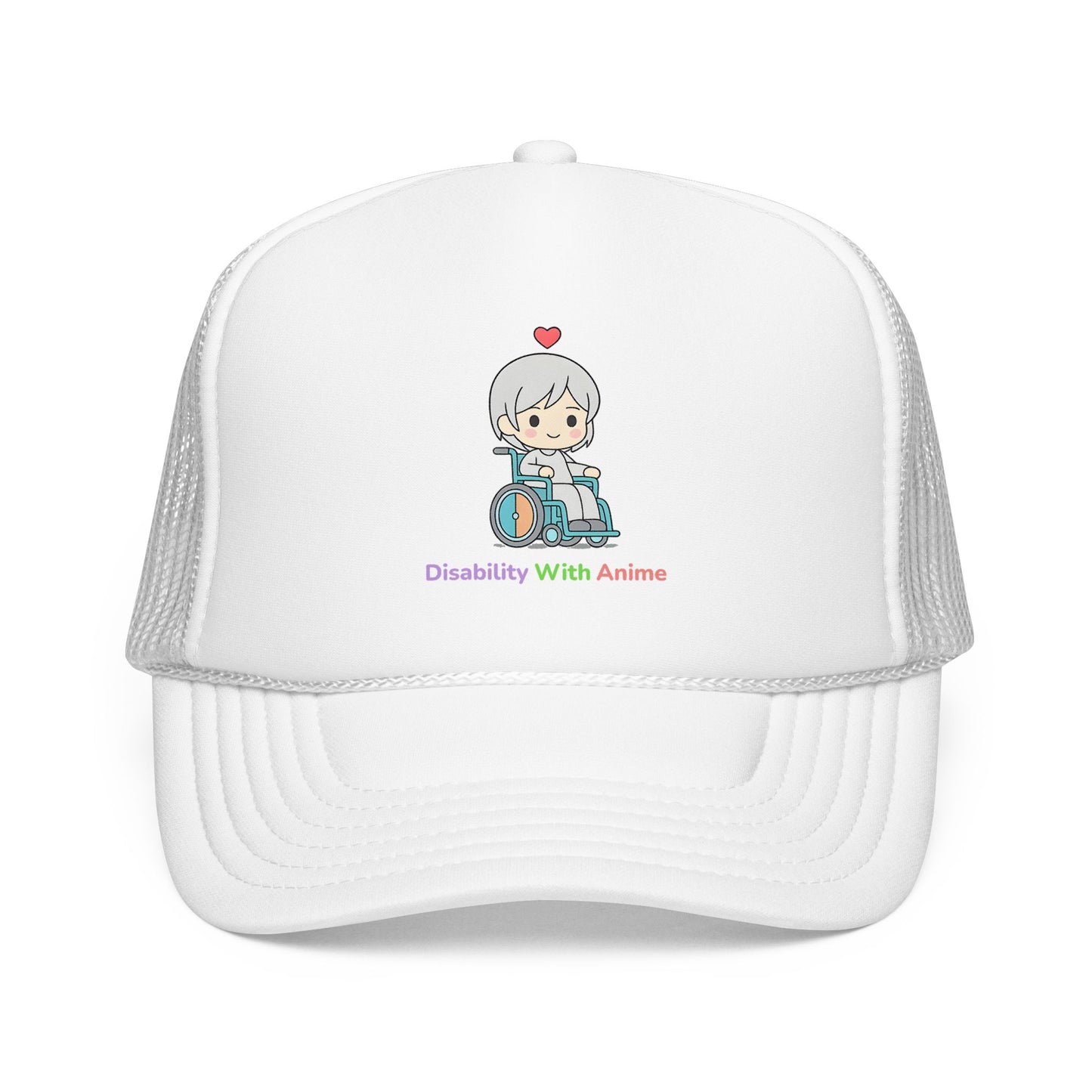 Disability With Anime Trucker Hat — Cute Wheelchair Character Foam Truckers Cap