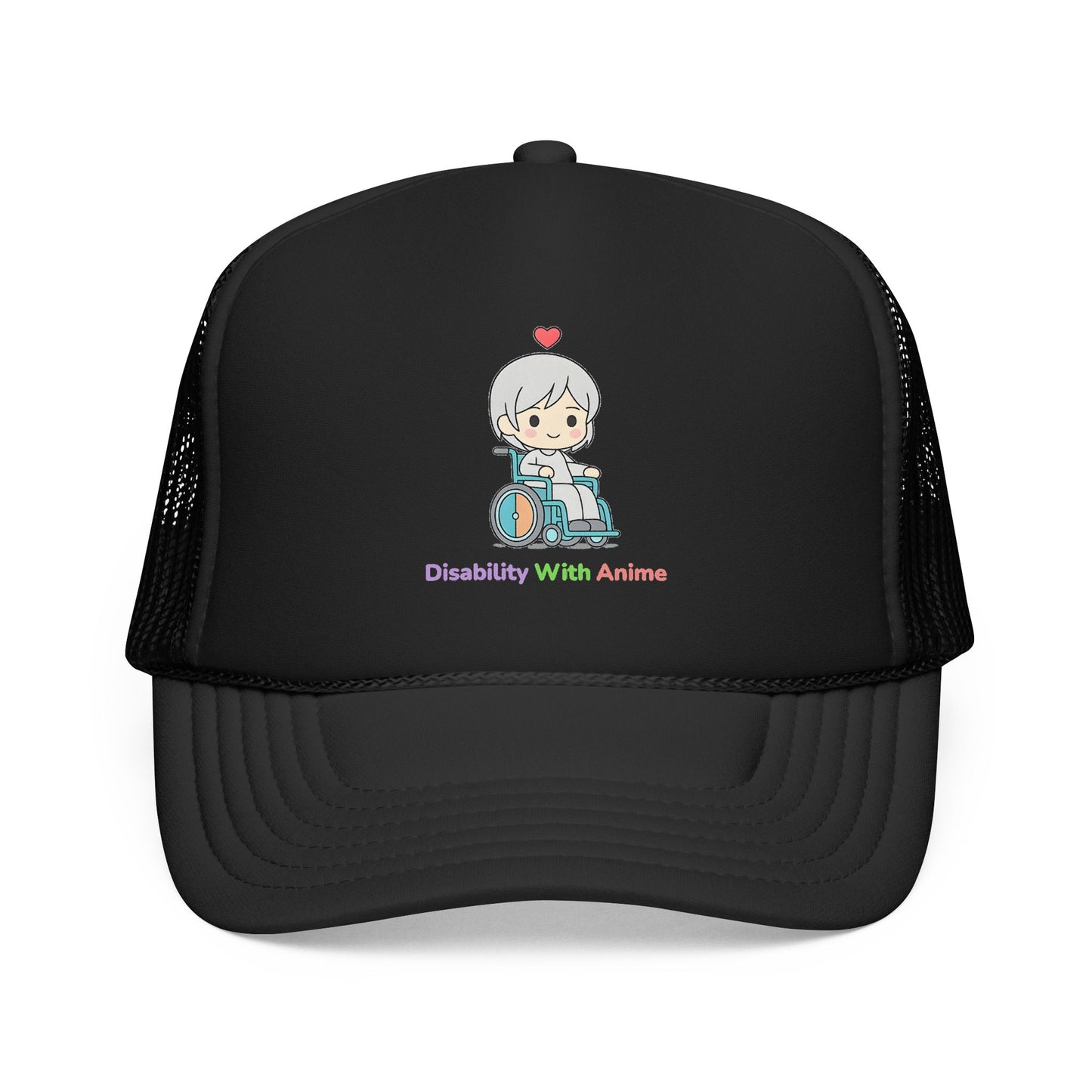 Disability With Anime Trucker Hat — Cute Wheelchair Character Foam Truckers Cap