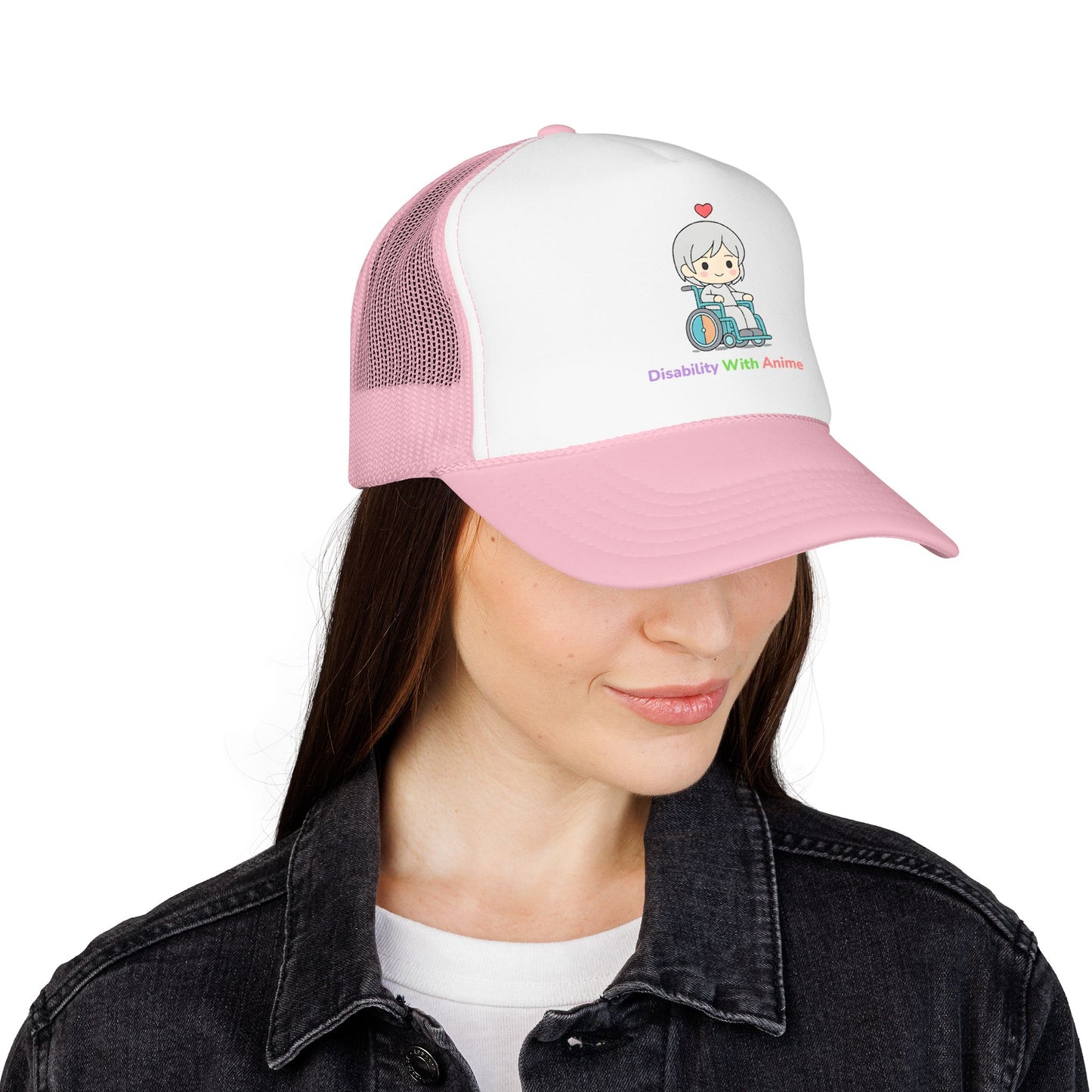 Disability With Anime Trucker Hat — Cute Wheelchair Character Foam Truckers Cap