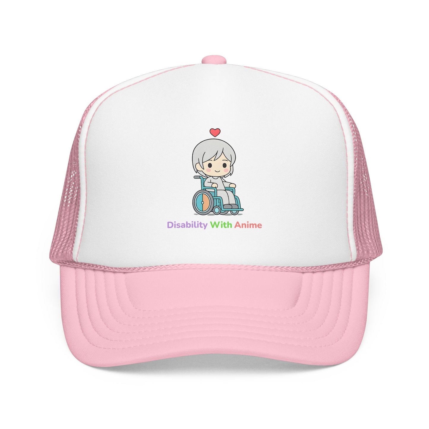 Disability With Anime Trucker Hat — Cute Wheelchair Character Foam Truckers Cap