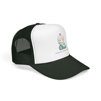 Disability With Anime Trucker Hat — Cute Wheelchair Character Foam Truckers Cap