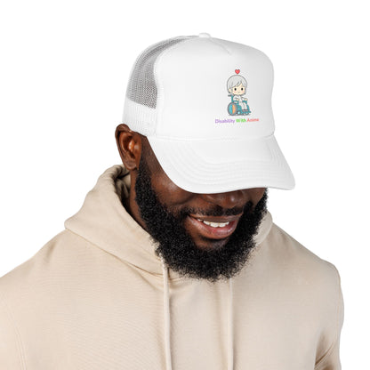 Disability With Anime Trucker Hat — Cute Wheelchair Character Foam Truckers Cap
