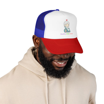 Disability With Anime Trucker Hat — Cute Wheelchair Character Foam Truckers Cap