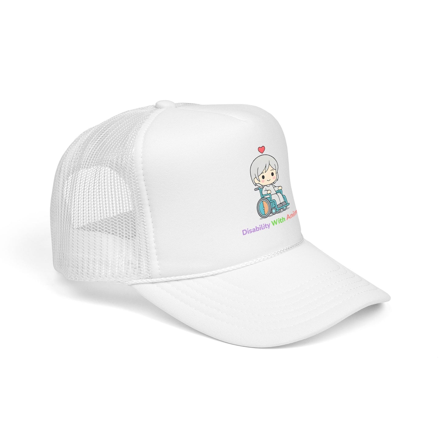 Disability With Anime Trucker Hat — Cute Wheelchair Character Foam Truckers Cap