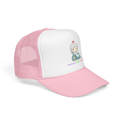 Disability With Anime Trucker Hat — Cute Wheelchair Character Foam Truckers Cap